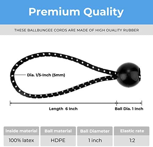 CARTMAN 30-Pack 6-Inch Ball Bungee Cords for Canopies and Tarps, Black - Image 2