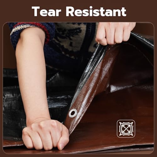 12x12 FT Tarp Waterproof, 16 Mil Tarps Heavy Duty Waterproof Multipurpose Protective Cover UV Resistant Rip & Tear Resistant with Grommets Reversible for Home Boats Cars Camping - Image 3