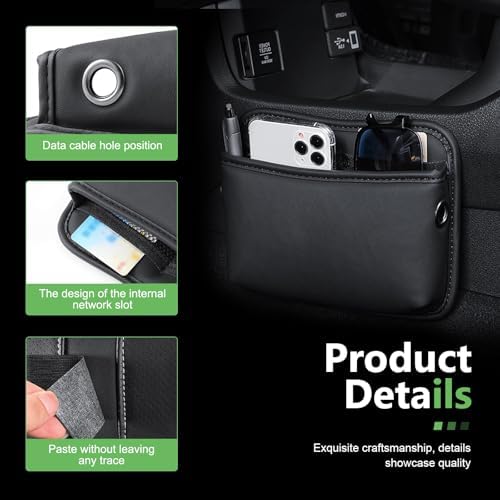 2 PCS Car Seat Side Storage Pocket, Leather Self-Adhesive Car Seat Storage Pouch, 5.94" x 7.44" Multifunctional Convenient Auto Organizer Bag for Phone Keys Sunglass & Wallet (Black) - Image 3
