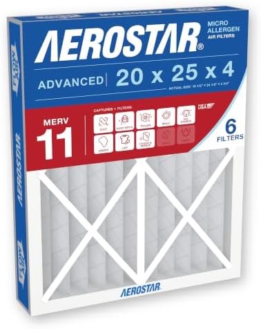 Aerostar Air Filter 20x25x4 MERV 11 AC Filter, HVAC, Furnace Filter, 6 Pack by AirFiltersDelivered