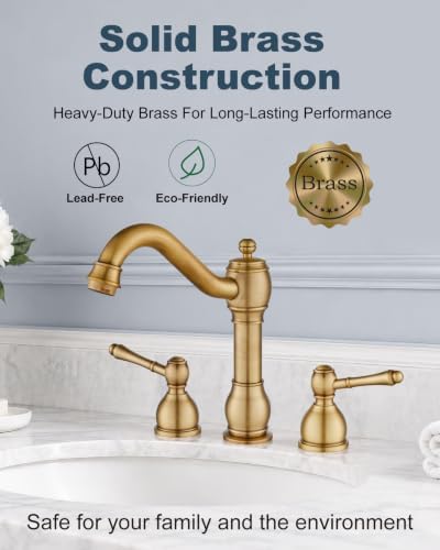 Aolemi Widespread Bathroom Sink Faucet 3 Hole Metal Lever Antique Brass - Image 5