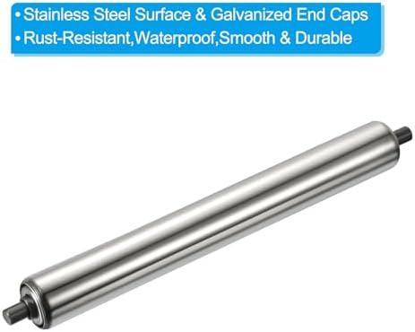 PATIKIL Conveyor Roller 3" Diameter 16" Length, 2 Pack Stainless Steel Transmission Replacement Part Galvanized End, Silver - Image 3