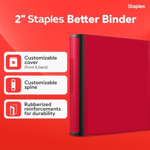Staples Heavy-Duty 2-Inch D-Ring Binder, Red, Holds 540 Sheets - Image 3