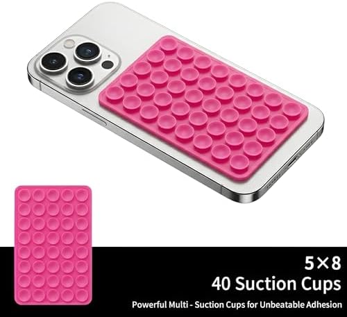 SHENGXIN 2 Pack Silicone Double-Sided Suction Grip – 40 Cups per Side, Strong Hold for iPhone, Galaxy, Pixel, Android – Hands-Free for Selfies & Videos (Rose Red) - Image 3