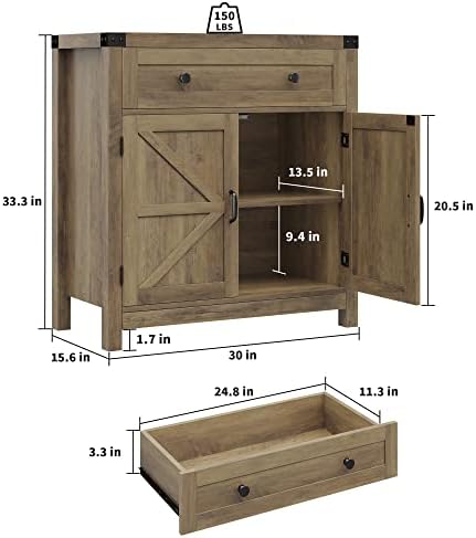 HOSTACK Kitchen Storage Cabinet, Farmhouse Coffee Bar Cabinet, Rustic Brown - Image 3