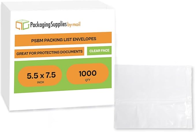 PSBM Clear Packing List Back Side Loading Plain Face Envelopes Pouches 1000 Pack - Image 2