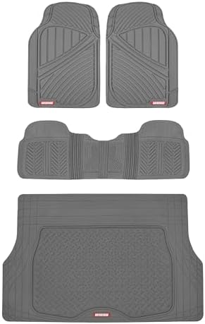 Motor Trend FlexTough Performance All Weather Rubber Car Floor Mats with Cargo Liner – Full Set Front & Rear Odorless Floor Mats for Cars Truck SUV, BPA-Free Automotive Floor Mats (Gray) by MotorTrend