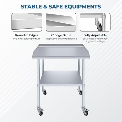 30" x 48" Stainless Steel Rolling Equipment Stand with Casters | 27" High Commercial Kitchen Work Table for Restaurant, Bakery, Garage & Foodservice - Image 7