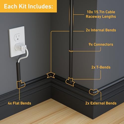D-Line 157in Cord Hider Kit, Patented Cable Cover, Hide Wires on Wall, Channel for TV Mount Cords, Raceway Wire Hiders, Paintable, Adhesive, Half Round, 10x 0.78in W x 0.39in H x 15.7in L, Black - Image 2