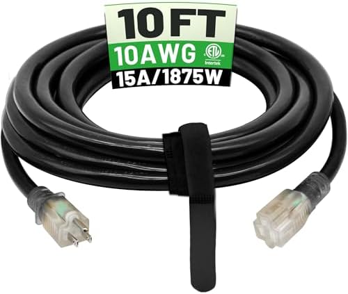 POWGRN 10 Ft 10AWG Outdoor Extension Cord Waterproof Heavy Duty, Black by POWGRN