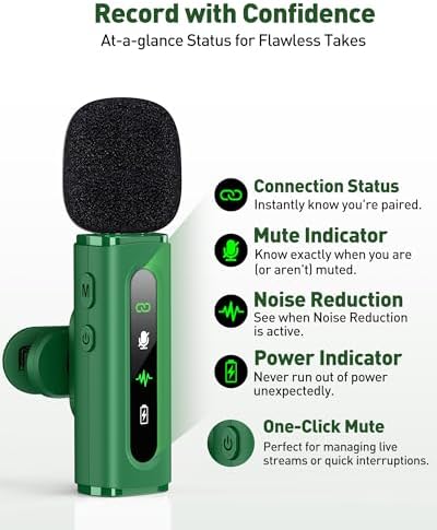 USB C Wireless Lavalier Microphone for iPhone, iPad & Android Phone, Green - Image 4
