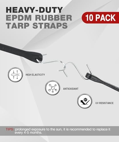 10 Pack 21 in Bungee Cords with Hooks, EPDM Rubber Tarp Straps - Image 4