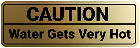 Standard Caution Water Gets Very Hot Sign (Brushed Gold) - Small 5 Pack by SignsByLITA