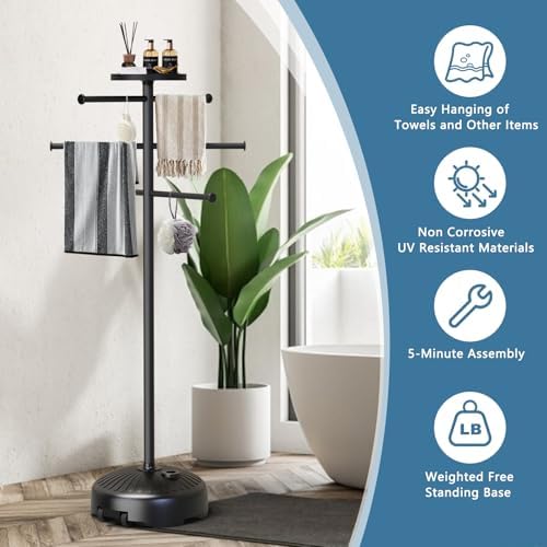 Pool Towel Rack with Wheels and Storage Tray for Indoor Outdoor Use - Image 6