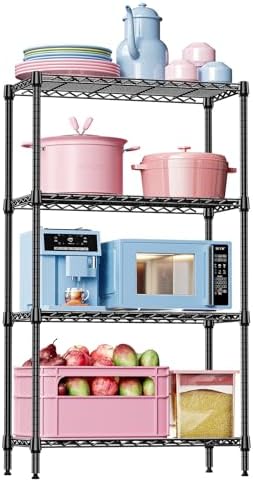 IZEUK 4-Tier Black Metal Storage Shelves, Heavy Duty Adjustable Wire Shelving Rack for Garage, Kitchen, Bathroom, Closet Organizer, 1000 lbs Capacity, 15.7" D x 33.5" W x 59.5" H by IZEUK