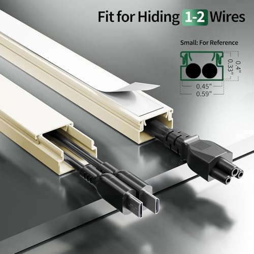 Beige Cord Hider, 212.6in Cord Covers for 1-2 Wires on Wall, Paintable Wire Hider Wire Covers for Cords on Walls, Easy Set-up Cable Hider Cable Raceway to Hide Cords on Wall, W0.59 H0.4in, Beige - Image 2