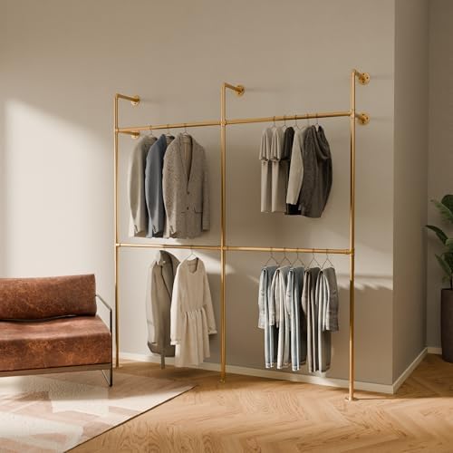 pamo Industrial Clothing Rack Wall Mounted Gold – 79" W × 87" H, 660 lbs by pamo