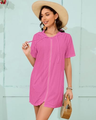 Bsubseach Terry Cloth Swim Cover Up Women Zipper Swimsuit Beach Robes - Image 3