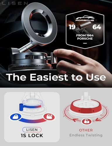 LISEN for MagSafe Car Mount [3800gf Strong Magnet&90+LBS Suction] 360° Adjustable Vacuum Magnetic Phone Holders for Your Car, for iPhone 18 Pro Max 17 16 15 14 13 12 Plus Air for Shower All Smartphone - Image 6