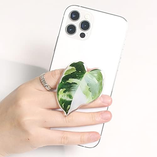 OnTheGrip Cute Acrylic Tropical Leaf Design Collapsible Expandible Mobile Phone Grip Stand Holder for Smartphone Tablet Cell Phone Accessory (Adhesive Type, Monstera Borsigiana) - Image 2