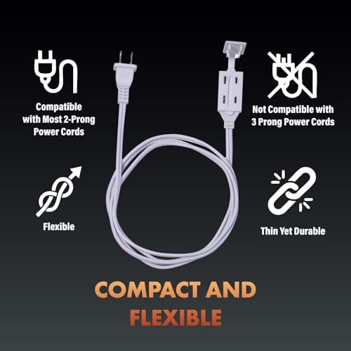 Newhouse Electric 6-Foot 2-Prong Indoor Outlet Extension Cord with Tamper Guard CTCORD6FT-WH, Slim Indoor Extension Cord and Cube Tap for Home Essentials, Apartments, and Home Improvement Projects - Image 5