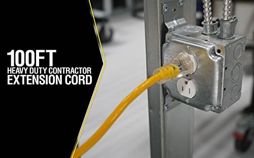 Southwire Yellow Jacket Heavy Duty Extension Cord - Outdoor Power for Tools & Equipment - Lighted End with SJTW Jacket & Three Prong Plug - 100 Foot - Image 3
