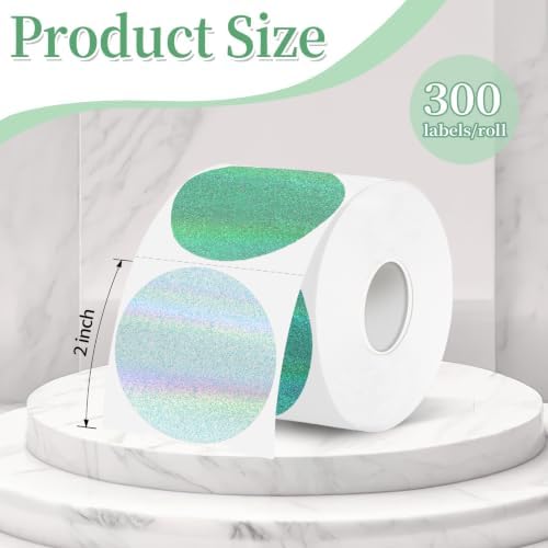 2''Holographic Green Gradient Thermal Label,Self-Adhesive Round Thermal Printer Sticker for DIY Logo Design,Name Tag,Thanks Card 300 Labels/Roll - Image 2