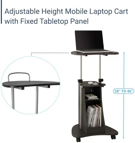 Techni Mobili Adjustable Height Rolling Laptop Cart with Storage, Graphite - Image 5