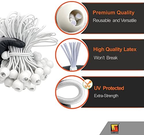 Wellmax 100 Pack 6 Inch Ball Bungee Cords, Heavy Duty 5mm, White - Image 3