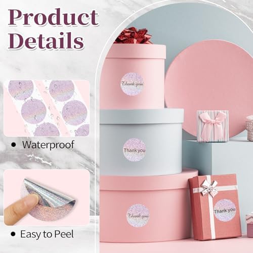 2 Inch Holographic Thermal Labels,Pink Round Thermal Printer Labels,Printable Round Thermal Printer Labels Self-Adhesive Direct Thermal Label(300 Labels/Roll Pink) - Image 3