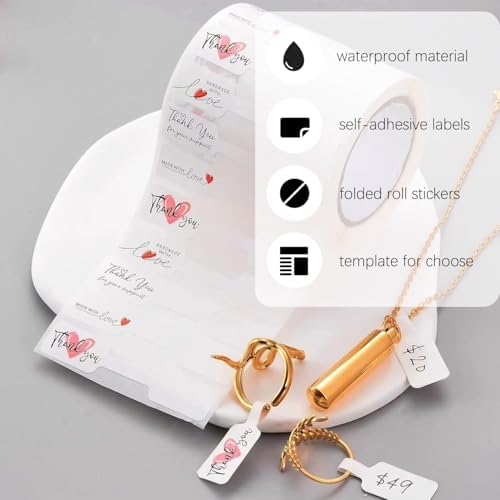 Custom 100-1000pack Thank You Price Tags Stickers,Jewelry Hang Tags Roll Stickers,Self Adhesive Jewelry Identification Labels for Necklaces Bracelets Rings (Rectangle) - Image 4