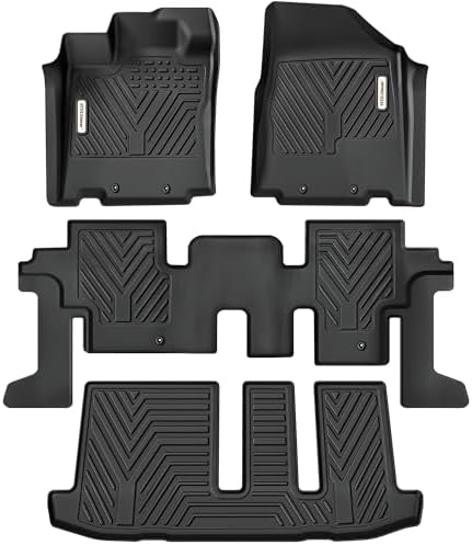 YITAMOTOR Floor Mats for Nissan Pathfinder 2013-2020, Infiniti QX60 2014-2020, JX35 2013, Custom Fit All Weather Anti-Slip TPE Rubber Mat, Pathfinder Accessories, 3 Row Automotive Floor Liners, Black by YITAMOTOR