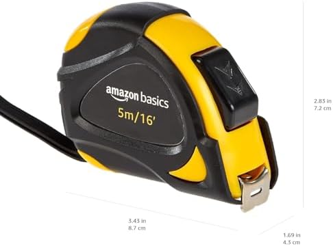 Amazon Basics Self-Locking Tape Measure with Belt Clip, 16-Feet (5-Meters), Inch/Metric Scale, MID Accuracy, Black, Yellow - Image 6