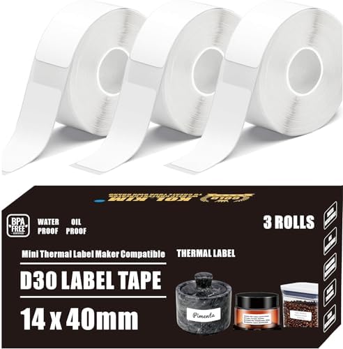 N12 Label Maker Tape N12 Labels Compatible with Nada N12 Label Printer 14x40mm (0.55"x1.57") Waterproof for Phomemo D30 D35 Q30 Thermal Mini Label Maker Label Tape Refills 3 Rolls, White by Unknown