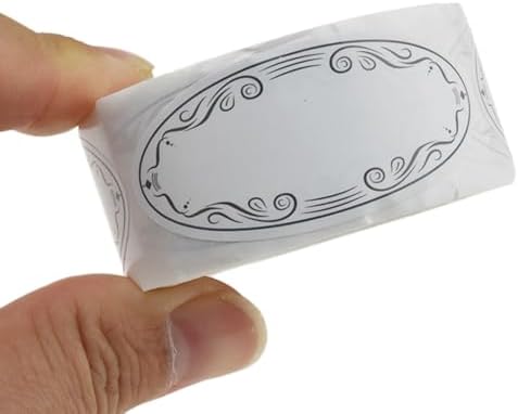 HAHIYO 1*2.25In 150P Oval White Kraft Stickers with Black Artistic Border - Timeless Design Blank Kraft Labels Roll to Write On Durable Dot Stickers for Jar Canning Labels Price Tags Store Organizing by HAHIYO