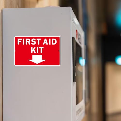 First Aid Sign, (2 Pack) Self Adhesive First Aid Kit Sign for Wall, Aluminum Metal Signs With 2 Pre-drilled Holes (9 x 6 inches, Red/White) - Image 7