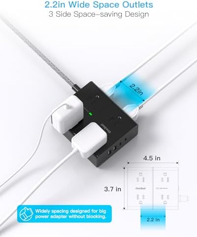 Extension Cord 15 Ft, Flat Plug Surge Protector Power Strip 15 Ft Long Cord - Image 7