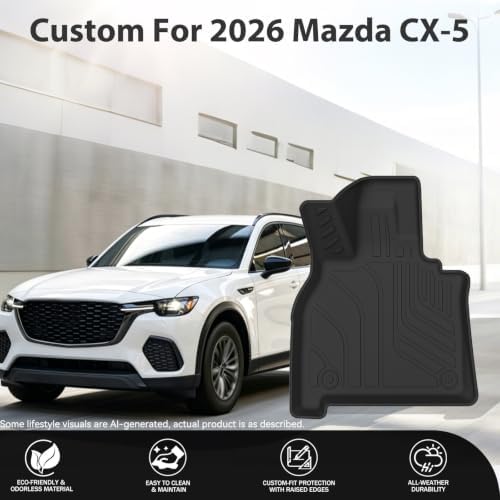 Prosheve Floor Mats for Mazda CX5 2026,Custom Fit TPE All Weather Floor Liners 1st & 2nd Row Car Mats for Mazda CX-5 Accessories,Black - Image 2
