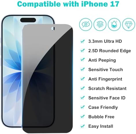 PEHAEL for iPhone 17 Privacy Screen Protector+Camera Lens Protector - Image 2