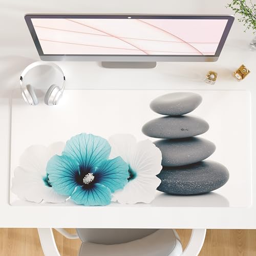 QiyI PU Leather Large Mouse Pad, 31.5" x 15.7", Pebbles Flowers by QIYI