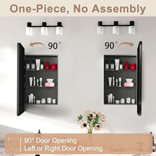 16x27.5 in Bathroom Medicine Cabinet with Mirror, Matte Black - Image 5