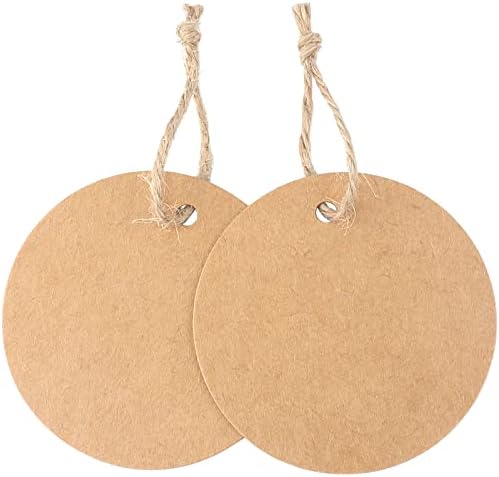 G2PLUS 100PCS Kraft Paper Gift Tag with String,2.2'' Round Paper Tags Blank Hang Tags Brown Circle Tags with Holes for Craft Projects, Xmas Gift, DIY Wedding Favor Bag - Image 4