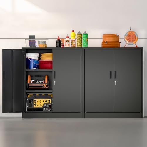 Wanfu Metal Storage Cabinet, 36" H Locking Storage Cabinet with 2 Adjustable Shelves, Metal Cabinets for Garage, Home, Office, Utility Room-Black - Image 5