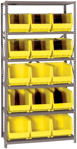 Quantum Storage Systems QSBU-260YL Giant Open Hopper Steel Shelving System, 18" D x 36" W x 75" H, with 6 Shelves and 15 QUS260 Bins, Yellow by QuantumStorageSystems
