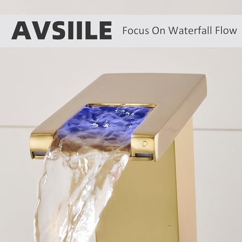 AVSIILE LED Bathroom Faucet 3 Hole, Brushed Gold Waterfall Bathroom Faucets - Image 3