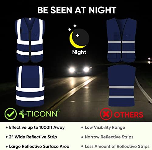 TICONN High Visibility Reflective Safety Vest for Men & Women, ANSI Class 2 - Image 3