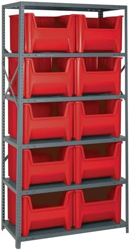 Quantum Storage Systems QSBU-800RD Solid Heavy Duty 6 Shelves 10 Giant Stack Red Bins 75" H x 36" W x 18" D by QuantumStorageSystems
