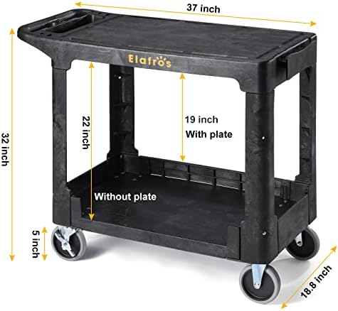 ELAFROS Heavy Duty Plastic Utility Cart, 37 x 18.8 in, Flat Top, Swivel Wheels, 550 lbs Capacity, Black (Pack of 2) - Image 2