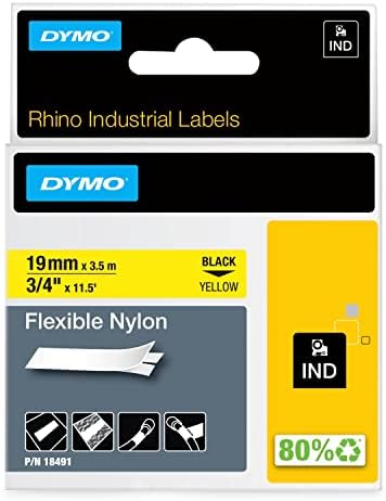 DYMO Rhino Industrial Flexible Nylon Labels 3/4" x 11.5' Black Print on Yellow Tape by Dymo%C2%AE