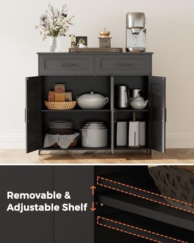 Homhedy Coffee Bar Storage Cabinet with Drawers, Kitchen Buffet Cabinet - Image 4
